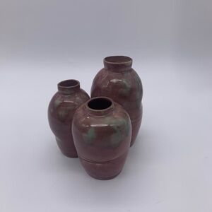 Vintage Handmade Studio Art Pottery Joined Jug Vases Of 3 (SIGNED MAIA W/ [G] )